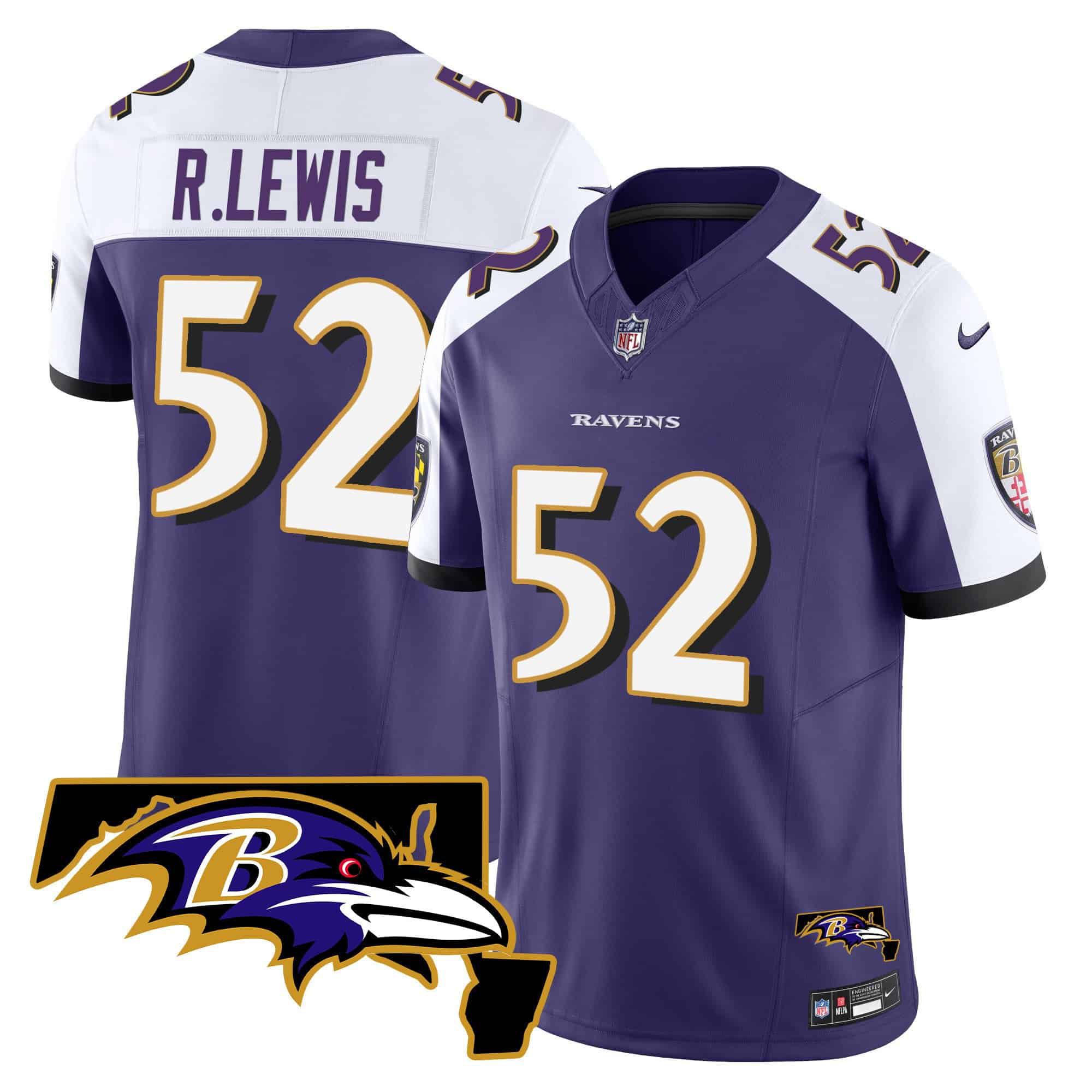 Men Baltimore Ravens #52 R.Lewis Purple 2024 Nike Maryland Patch Vapor Limited NFL Jersey